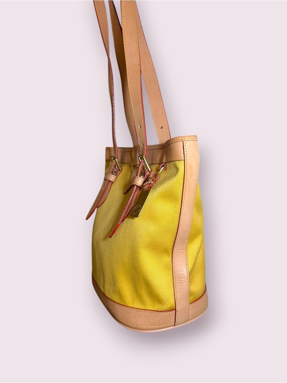 Dooney & Bourke Cabriolet and Vachetta Leather Yellow Bucket Shoulder Purse NEW - Picture 3 of 11
